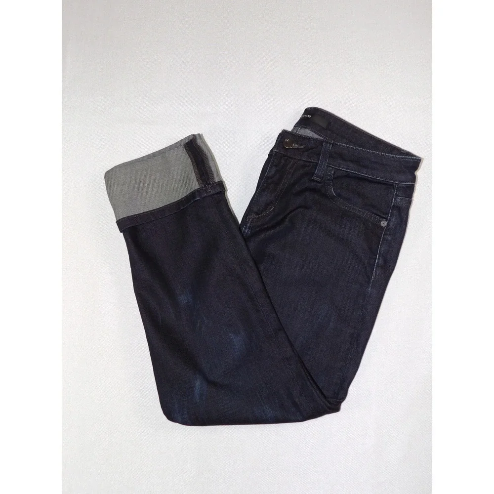 Joe's Jeans Cropped Denim Womens 27 Dark Blue Excellent Cuffed Stretch Mid Rise
